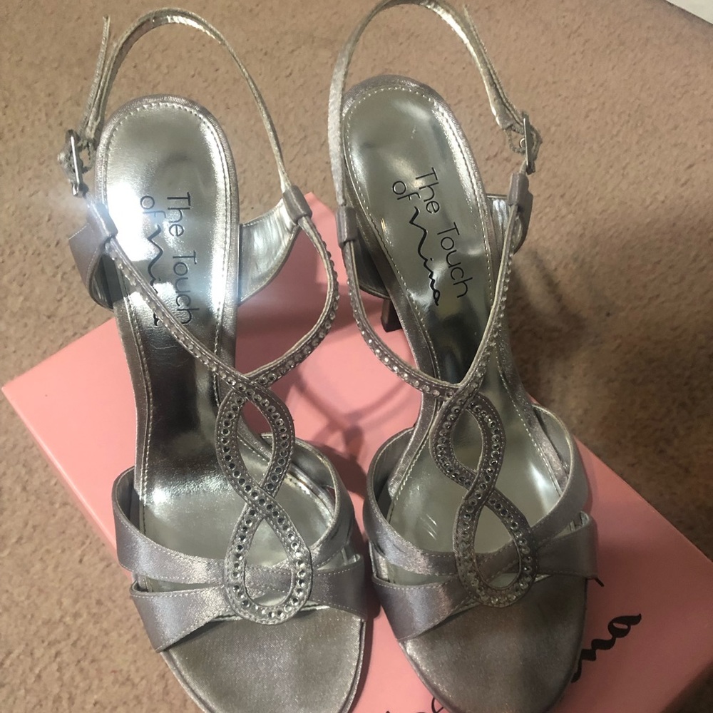 Silver rhinestone heels